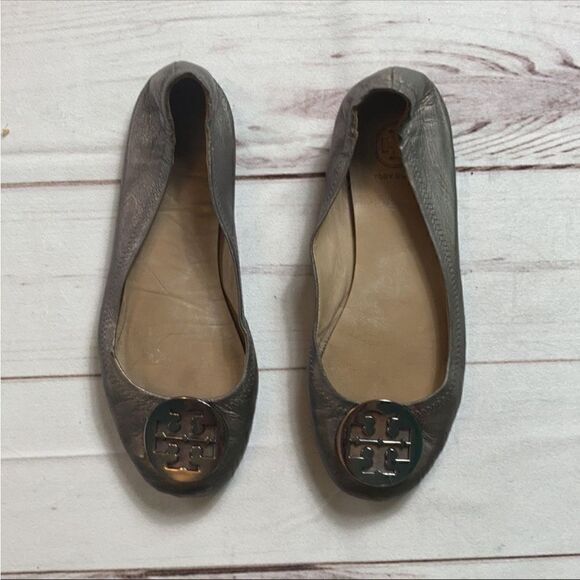 Tory Burch Minnie Travel Ballet Flats In Gunmetal - Picture 12 of 14